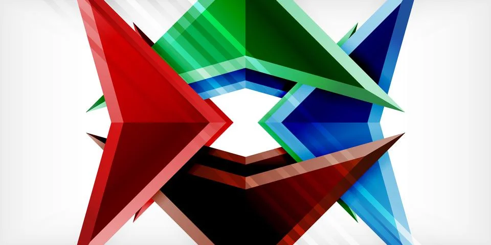 Arrows with 3d effect abstract background. Triangles on light grey backdrop Illustrazione stock