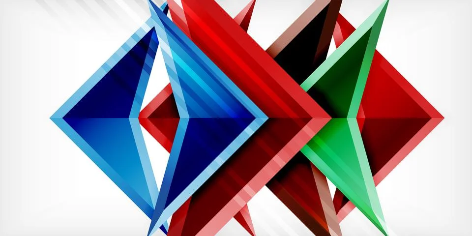 Arrows with 3d effect abstract background. Triangles on light grey backdrop Stock Illustration