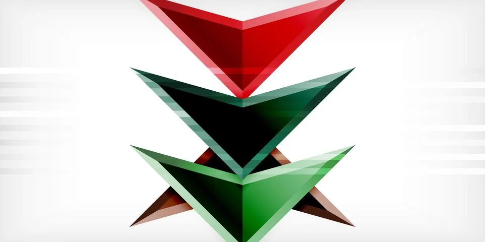 Arrows with 3d effect abstract background. Triangles on light grey backdrop Illustrazione stock