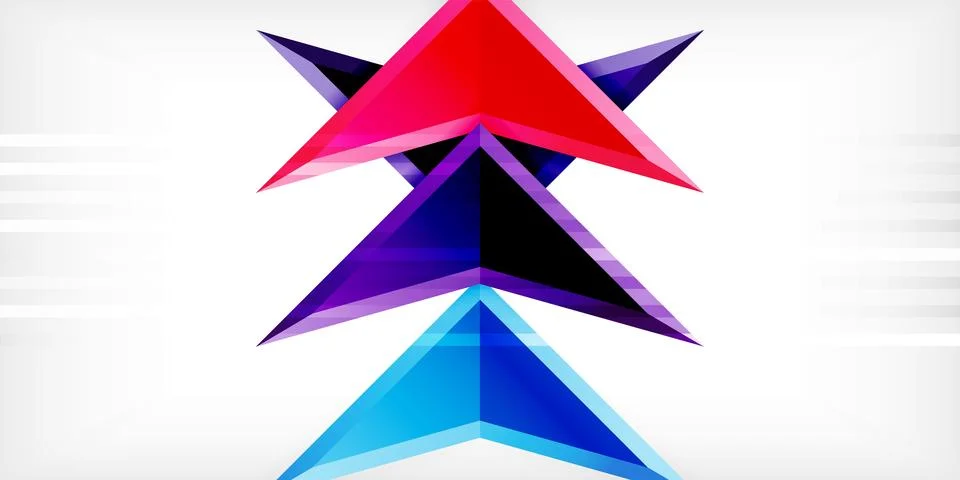 Arrows with 3d effect abstract background. Triangles on light grey backdrop Illustrazione stock