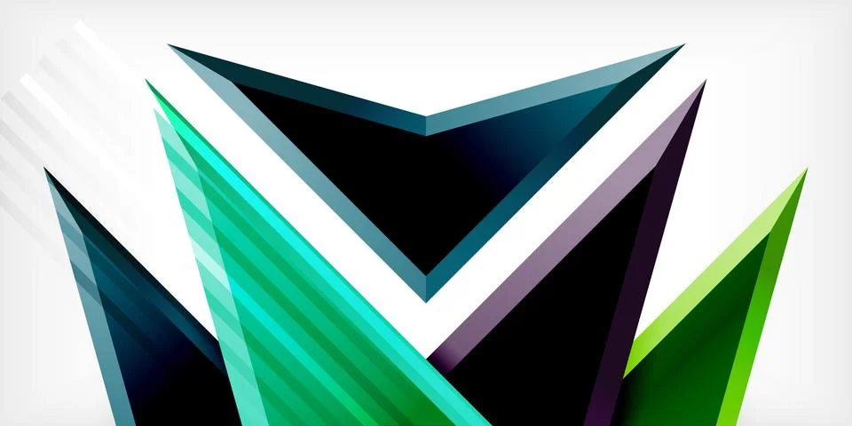 Arrows with 3d effect abstract background. Triangles on light grey backdrop Illustrazione stock