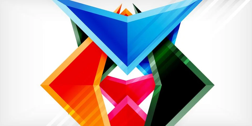 Arrows with 3d effect abstract background. Triangles on light grey backdrop Illustrazione stock