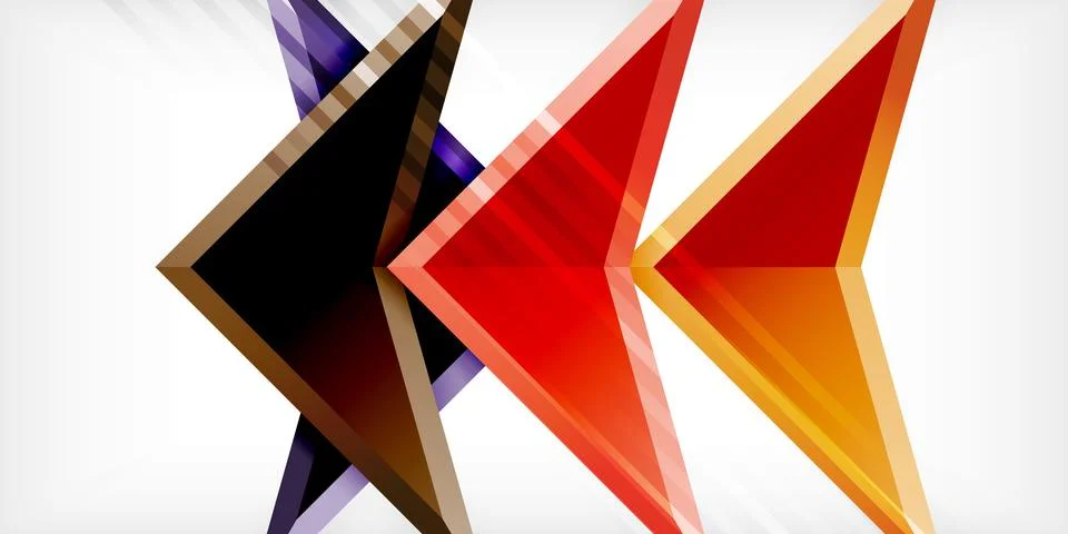 Arrows with 3d effect abstract background. Triangles on light grey backdrop Illustrazione stock