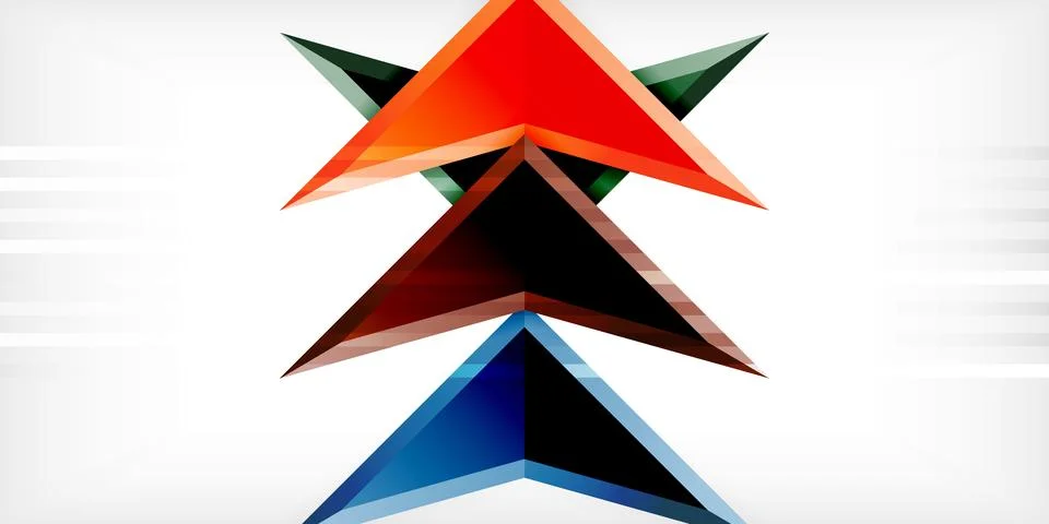 Arrows with 3d effect abstract background. Triangles on light grey backdrop Stock Illustration