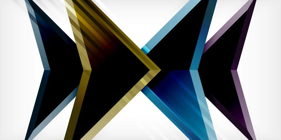 Arrows with 3d effect abstract background. Triangles on light grey backdrop Illustrazione stock