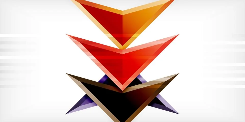 Arrows with 3d effect abstract background. Triangles on light grey backdrop Illustrazione stock