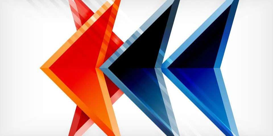 Arrows with 3d effect abstract background. Triangles on light grey backdrop Illustrazione stock