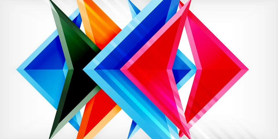 Arrows with 3d effect abstract background. Triangles on light grey backdrop Stock Illustration