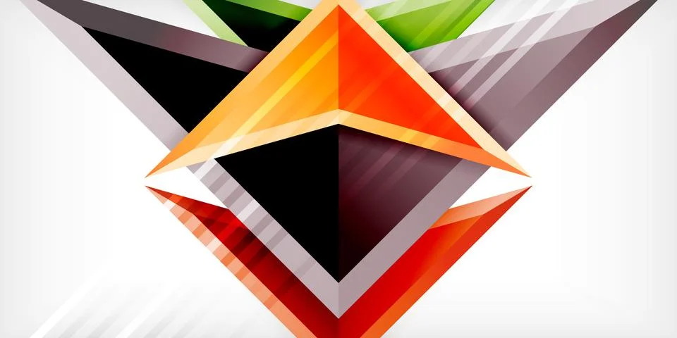 Arrows with 3d effect abstract background. Triangles on light grey backdrop Illustrazione stock