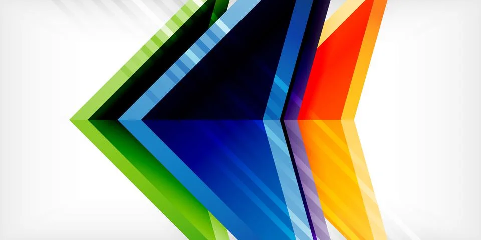 Arrows with 3d effect abstract background. Triangles on light grey backdrop Illustrazione stock