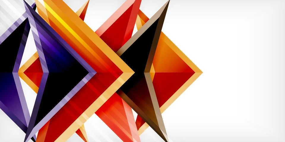 Arrows with 3d effect abstract background. Triangles on light grey backdrop Illustrazione stock