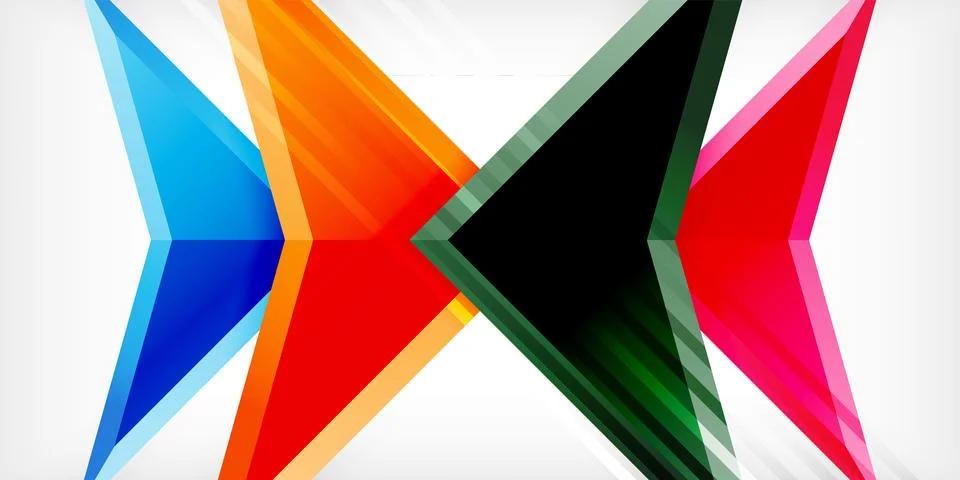 Arrows with 3d effect abstract background. Triangles on light grey backdrop Illustrazione stock