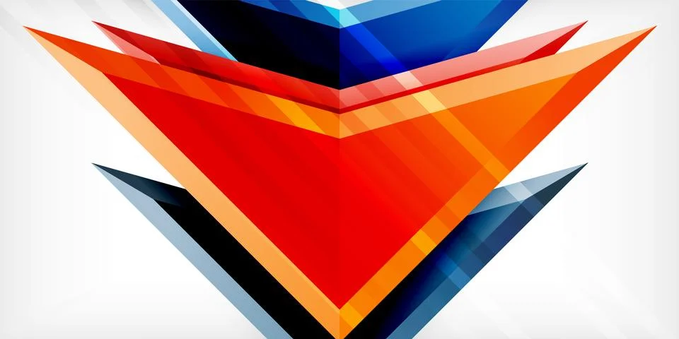 Arrows with 3d effect abstract background. Triangles on light grey backdrop Illustrazione stock