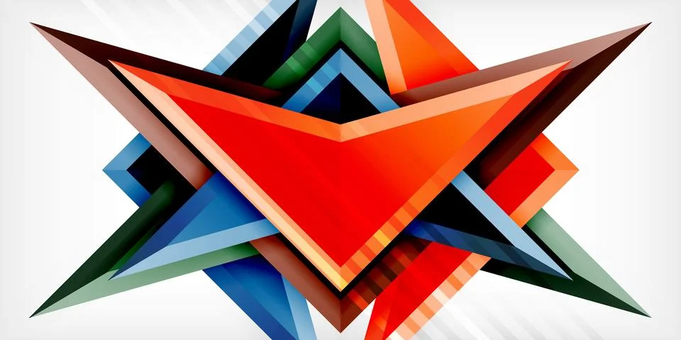 Arrows with 3d effect abstract background. Triangles on light grey backdrop Illustrazione stock