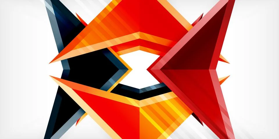 Arrows with 3d effect abstract background. Triangles on light grey backdrop Illustrazione stock