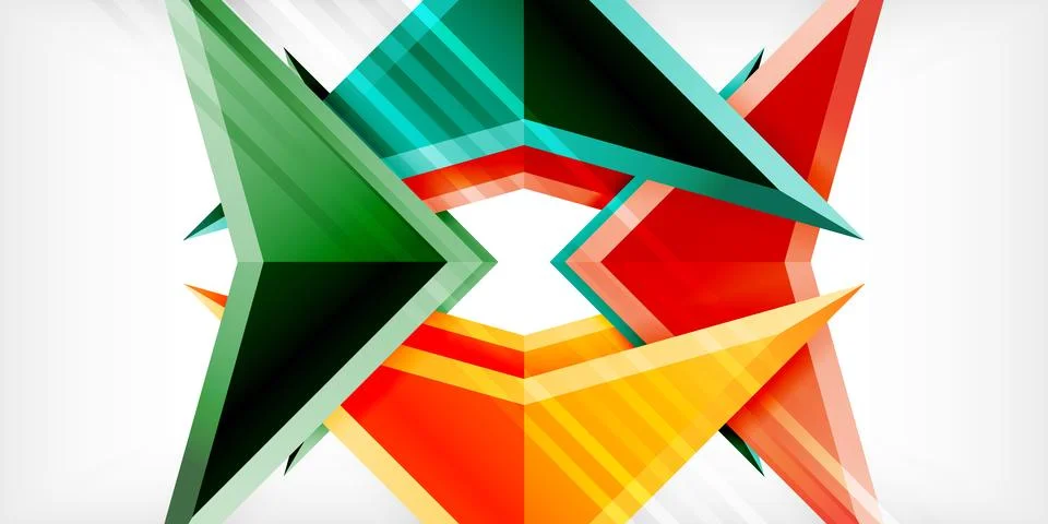 Arrows with 3d effect abstract background. Triangles on light grey backdrop Illustrazione stock