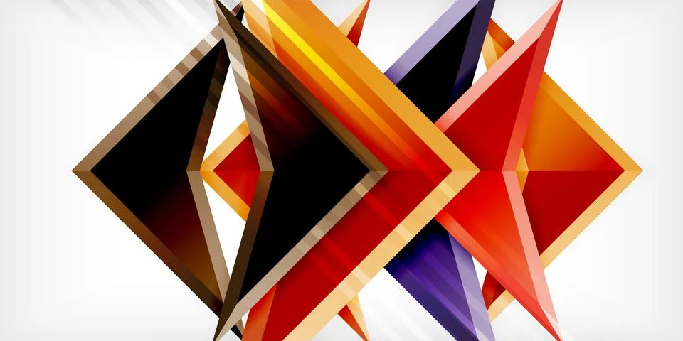 Arrows with 3d effect abstract background. Triangles on light grey backdrop Illustrazione stock