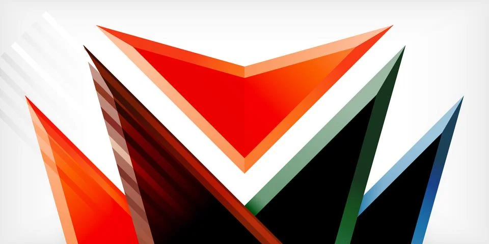 Arrows with 3d effect abstract background. Triangles on light grey backdrop Stock Illustration