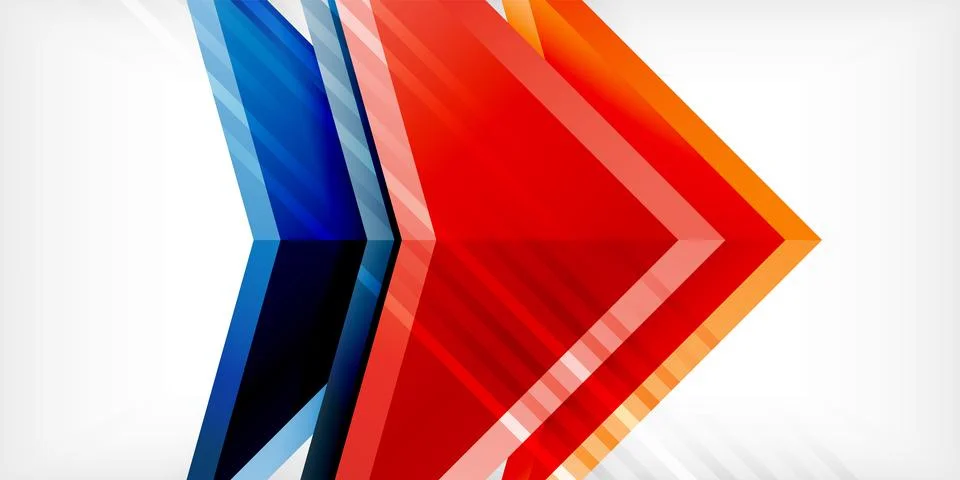 Arrows with 3d effect abstract background. Triangles on light grey backdrop Illustrazione stock