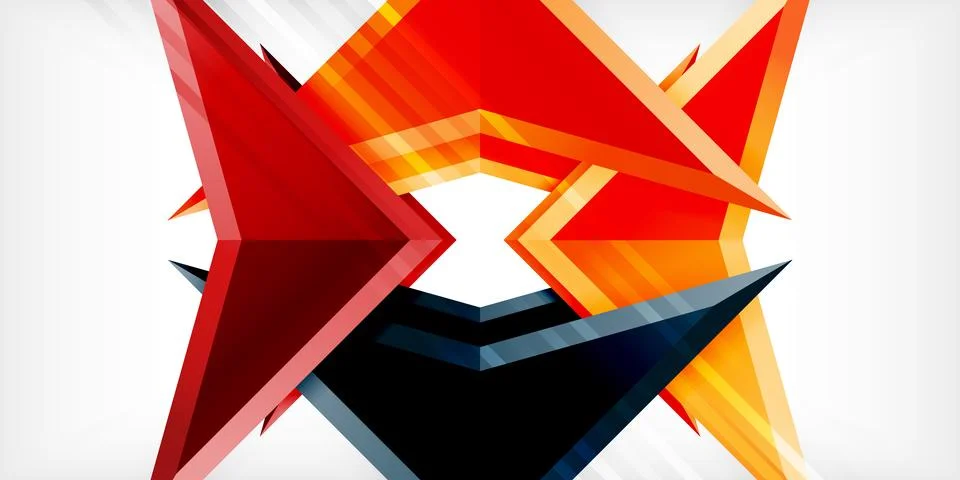 Arrows with 3d effect abstract background. Triangles on light grey backdrop Illustrazione stock