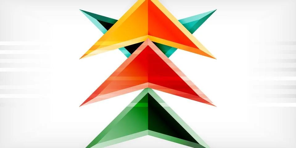 Arrows with 3d effect abstract background. Triangles on light grey backdrop Illustrazione stock