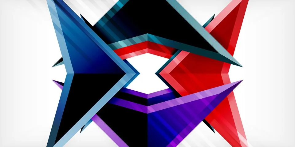 Arrows with 3d effect abstract background. Triangles on light grey backdrop Illustrazione stock