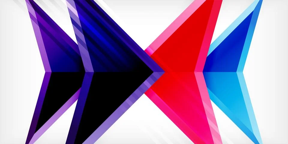 Arrows with 3d effect abstract background. Triangles on light grey backdrop Illustrazione stock