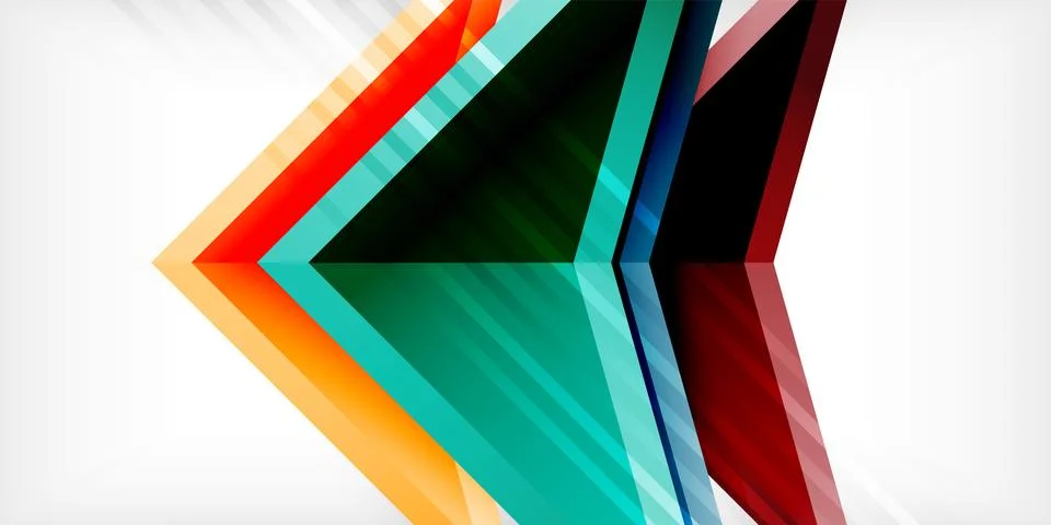 Arrows with 3d effect abstract background. Triangles on light grey backdrop イラスト素材