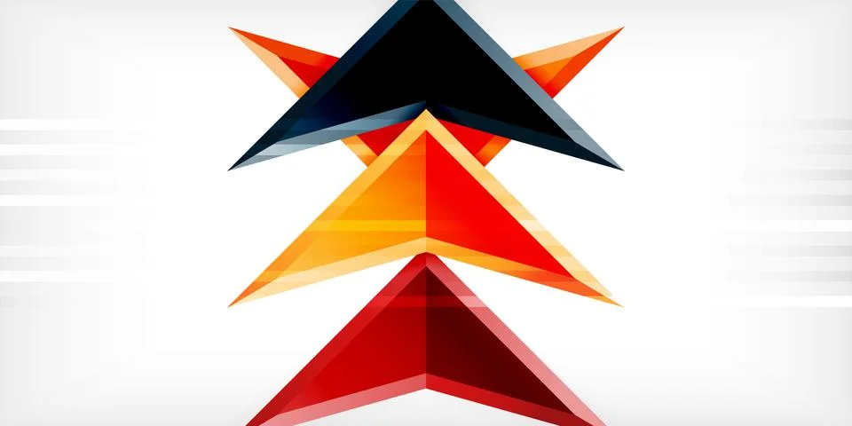 Arrows with 3d effect abstract background. Triangles on light grey backdrop Illustrazione stock