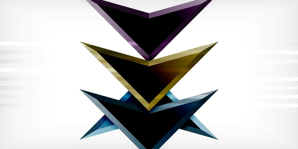 Arrows with 3d effect abstract background. Triangles on light grey backdrop Illustrazione stock