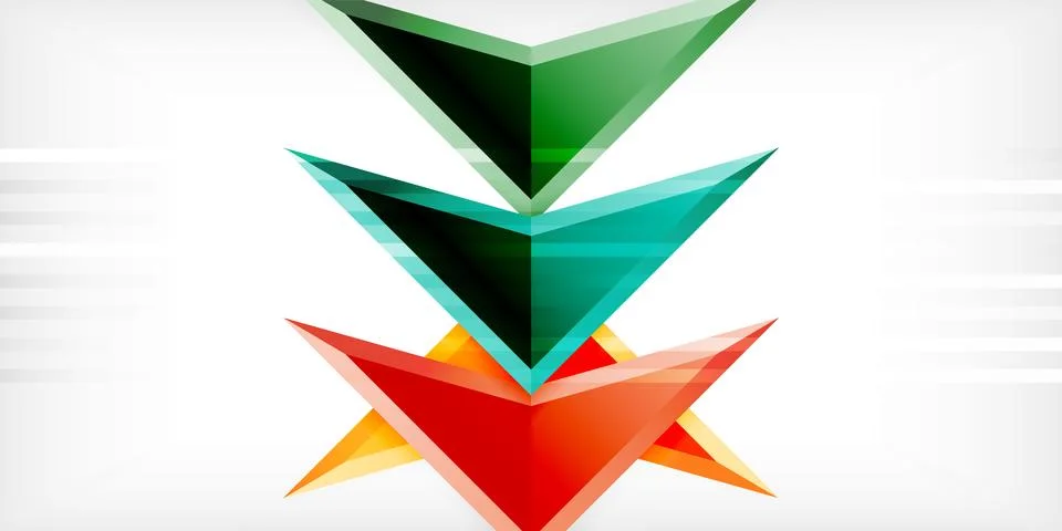 Arrows with 3d effect abstract background. Triangles on light grey backdrop 스톡 일러스트