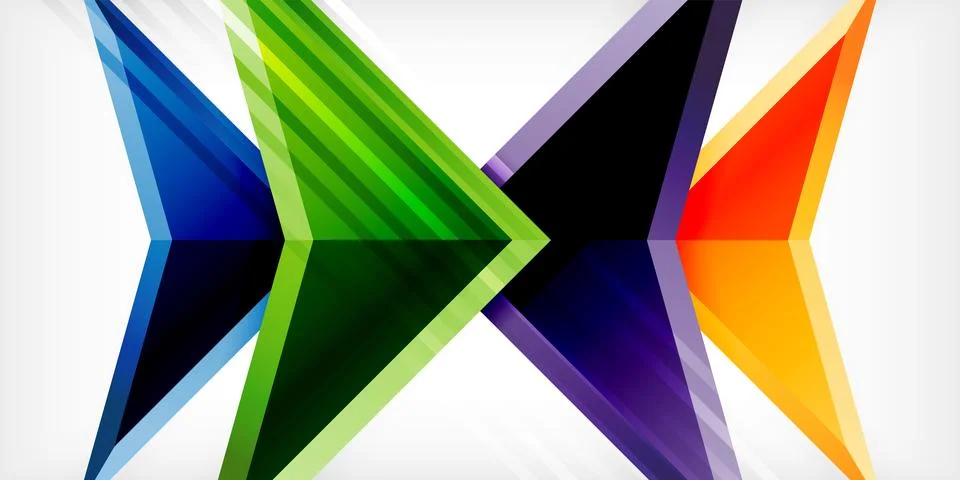 Arrows with 3d effect abstract background. Triangles on light grey backdrop Illustrazione stock