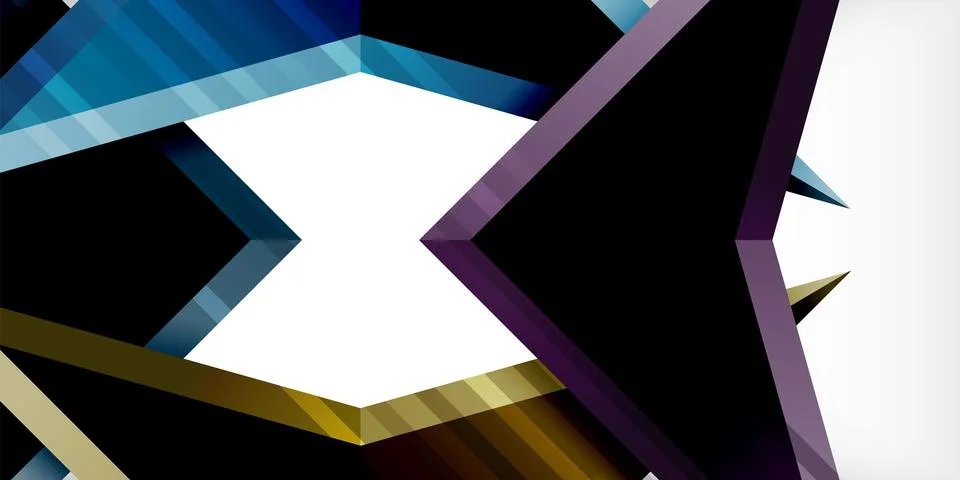 Arrows with 3d effect abstract background. Triangles on light grey backdrop 库存插图
