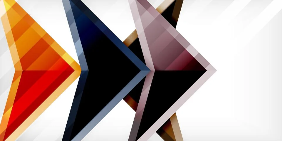 Arrows with 3d effect abstract background. Triangles on light grey backdrop 库存插图