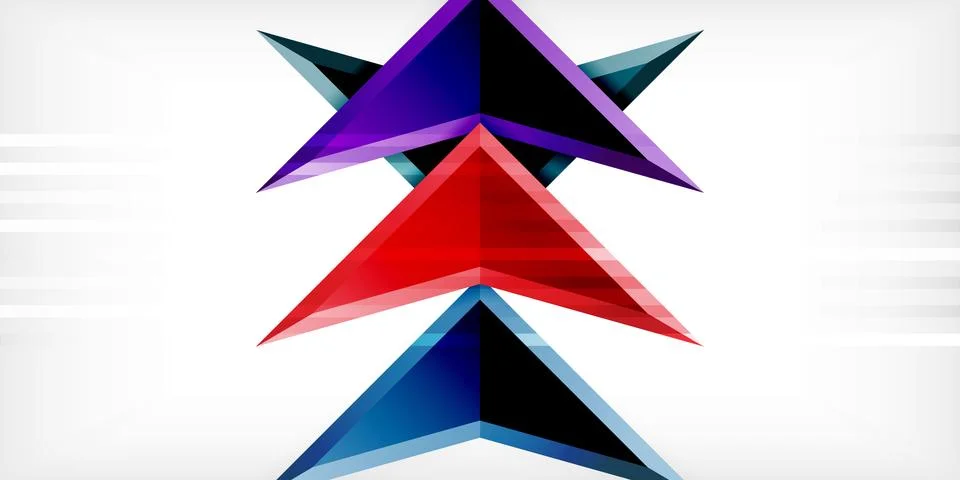 Arrows with 3d effect abstract background. Triangles on light grey backdrop Illustrazione stock