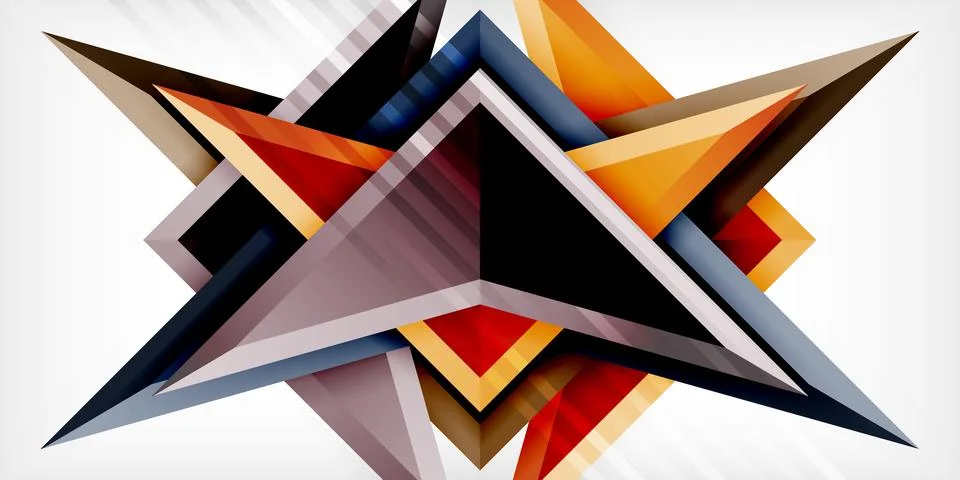 Arrows with 3d effect abstract background. Triangles on light grey backdrop Illustrazione stock