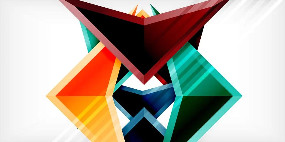 Arrows with 3d effect abstract background. Triangles on light grey backdrop Stock Illustration