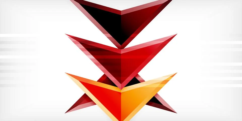 Arrows with 3d effect abstract background. Triangles on light grey backdrop Illustrazione stock