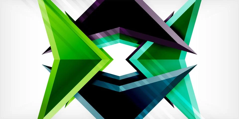 Arrows with 3d effect abstract background. Triangles on light grey backdrop Stock Illustration