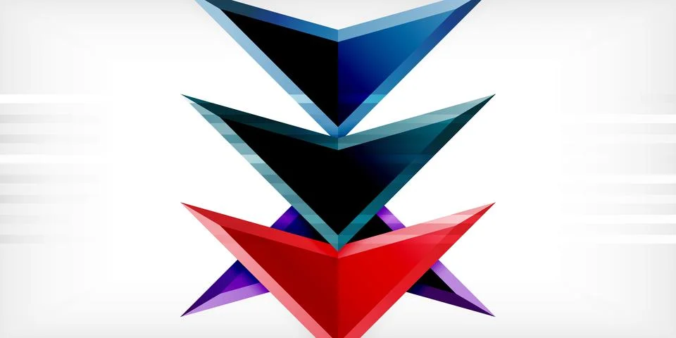 Arrows with 3d effect abstract background. Triangles on light grey backdrop 库存插图