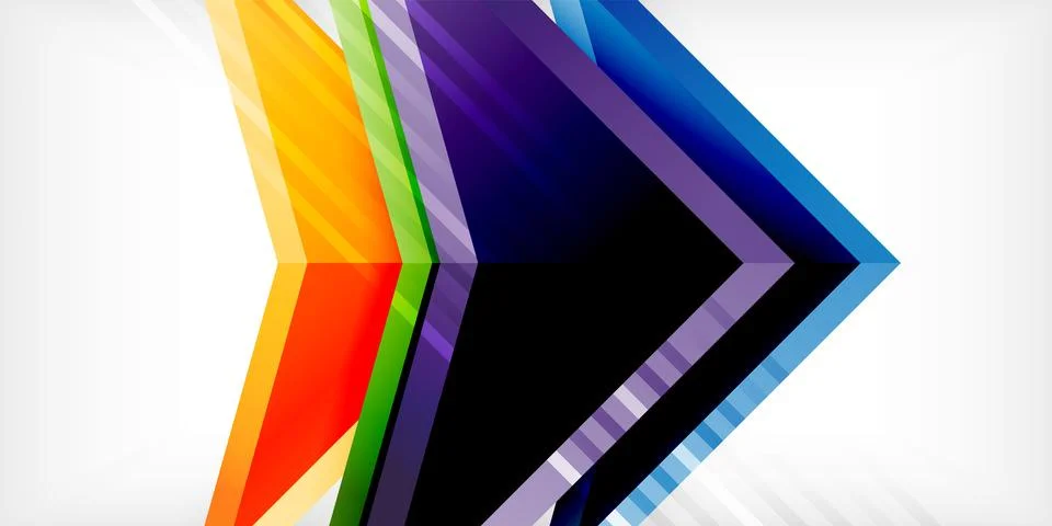 Arrows with 3d effect abstract background. Triangles on light grey backdrop Stock Illustration