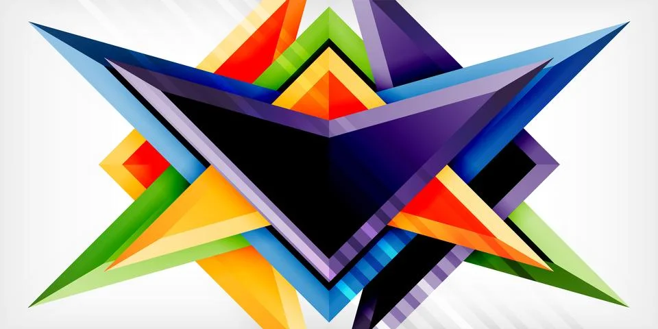 Arrows with 3d effect abstract background. Triangles on light grey backdrop Stock Illustration