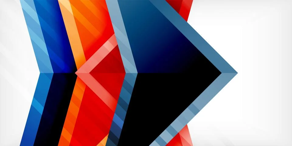Arrows with 3d effect abstract background. Triangles on light grey backdrop Stock Illustration