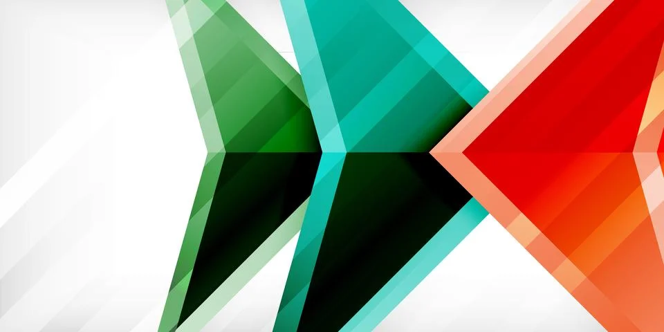 Arrows with 3d effect abstract background. Triangles on light grey backdrop 库存插图