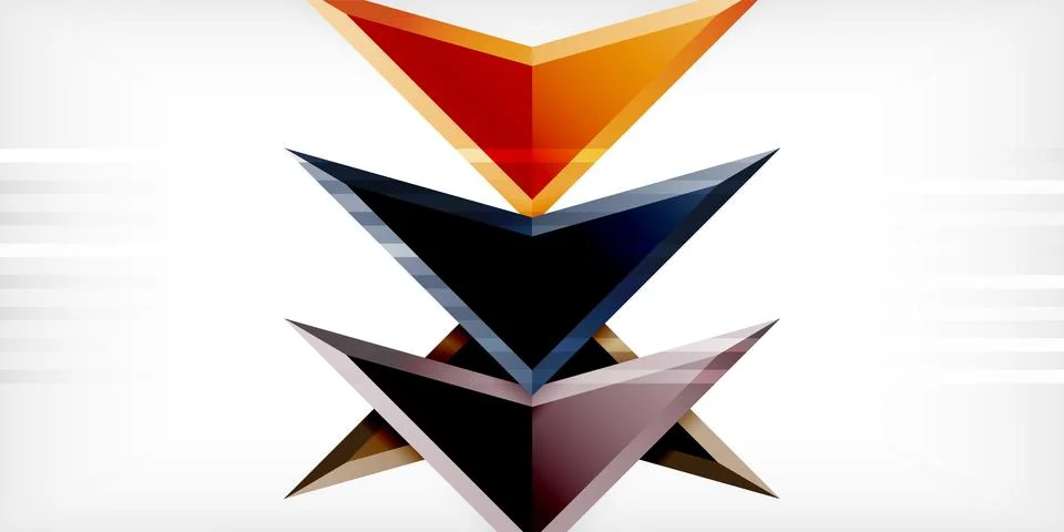 Arrows with 3d effect abstract background. Triangles on light grey backdrop Illustrazione stock