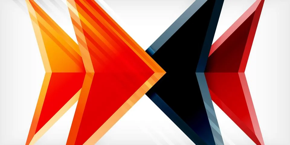 Arrows with 3d effect abstract background. Triangles on light grey backdrop Illustrazione stock