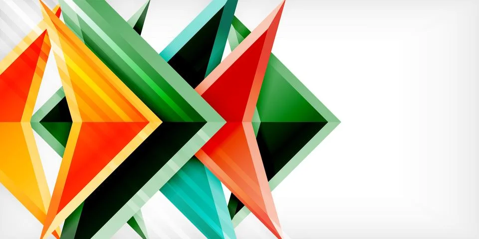 Arrows with 3d effect abstract background. Triangles on light grey backdrop Stock Illustration