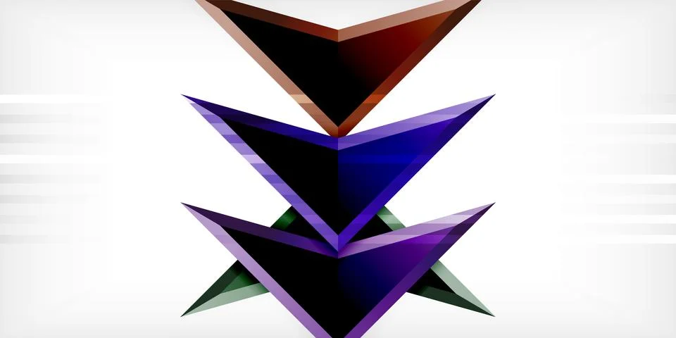 Arrows with 3d effect abstract background. Triangles on light grey backdrop Stock Illustration