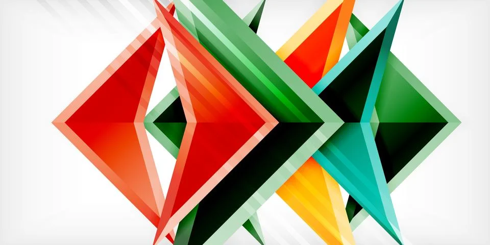 Arrows with 3d effect abstract background. Triangles on light grey backdrop Illustrazione stock