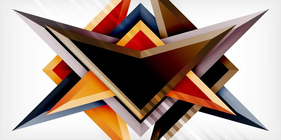 Arrows with 3d effect abstract background. Triangles on light grey backdrop Stock Illustration